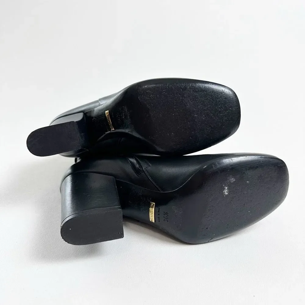 GUCCI Kesha Buckle Ankle Boots 36.5 US 6.5 Black Smooth Leather Heeled Booties - Picture 7 of 13